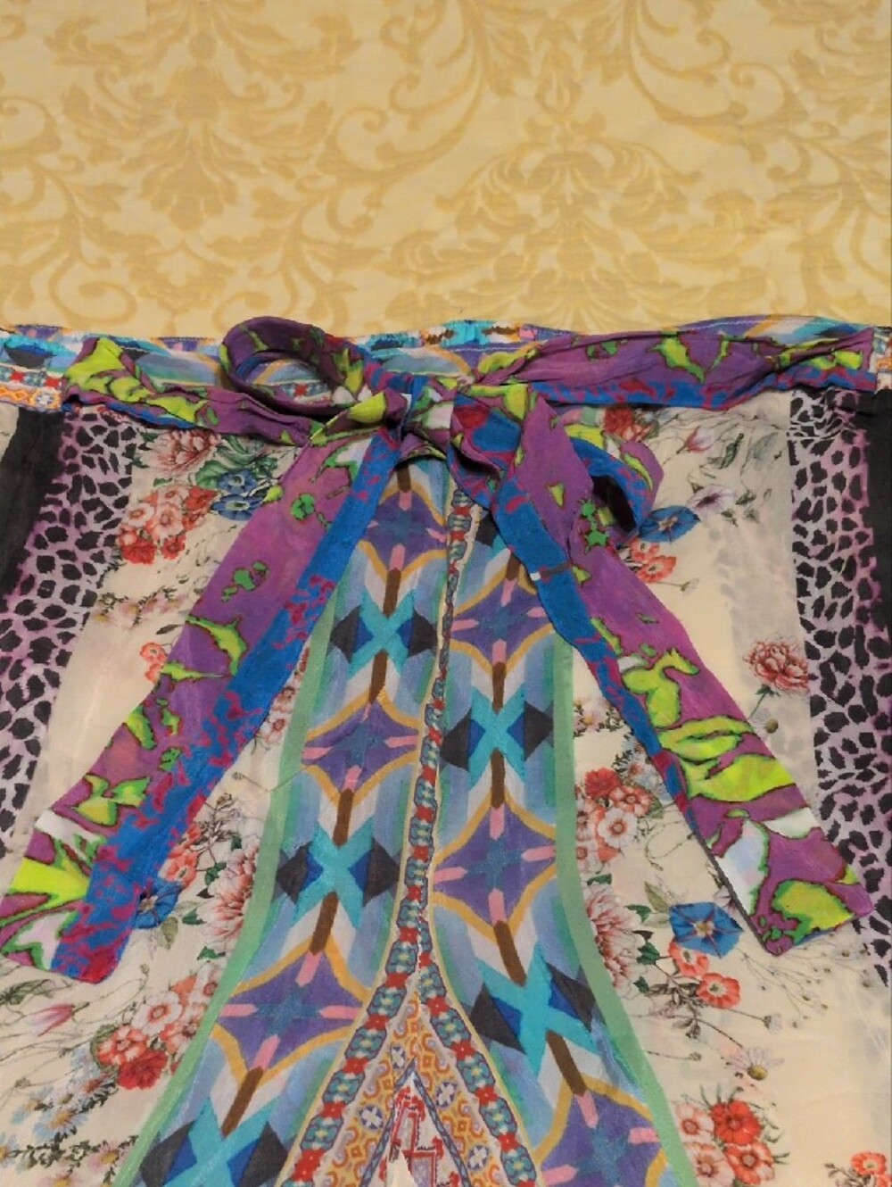Johnny Was Cream Multicolor Wide-Leg Tie-Waist Pants, SZ 1X, EUC - Picture 3 of 5